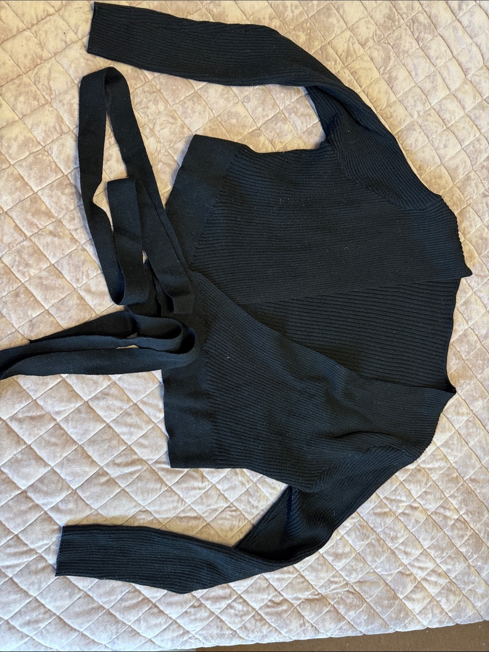 Cider Black Ribbed Wrap Crop Top